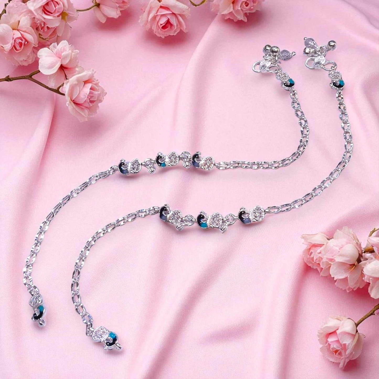 Silver Peacock Payal for Women by Jauhari Jewellers
