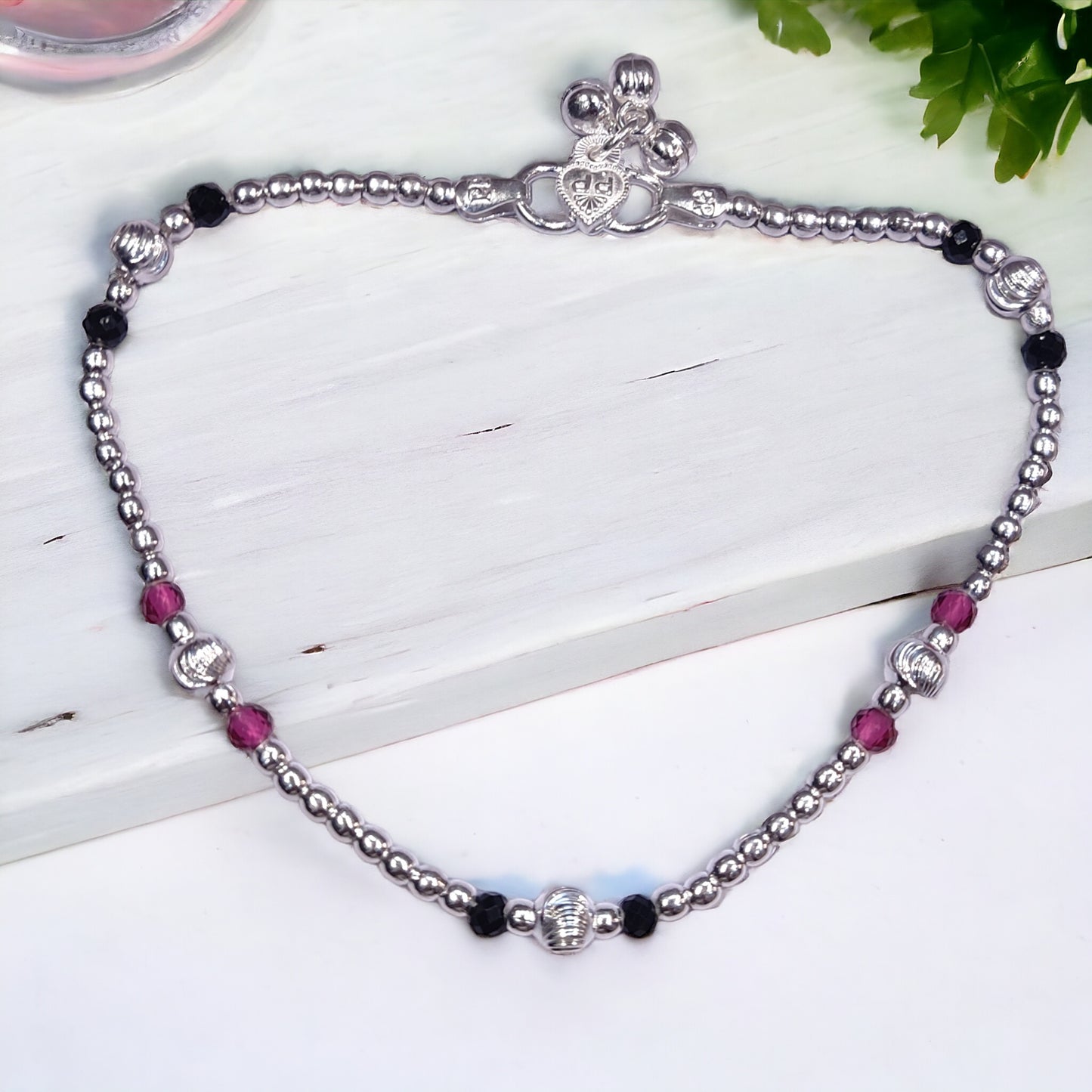Black and red beads anklet - jauhari jewellers