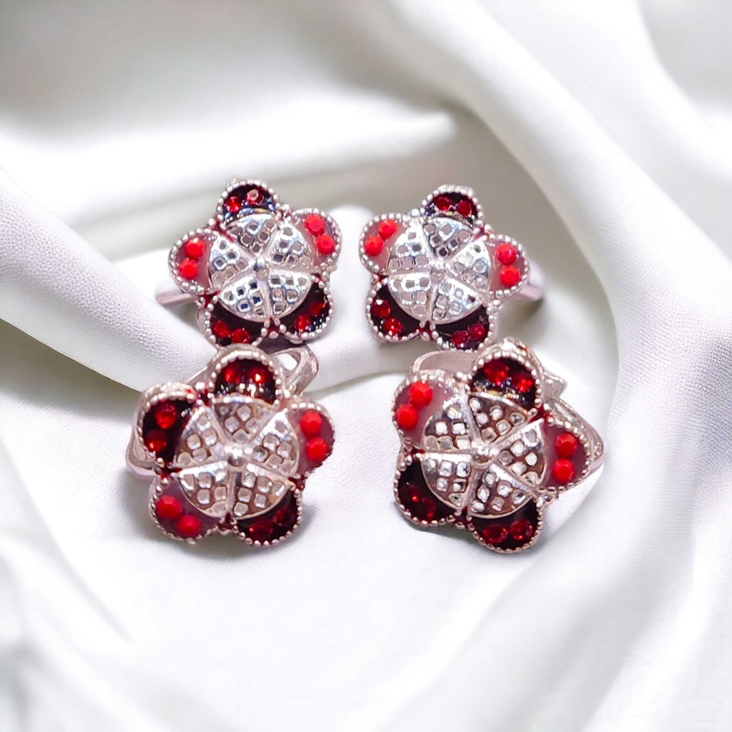 Floral silver toe rings