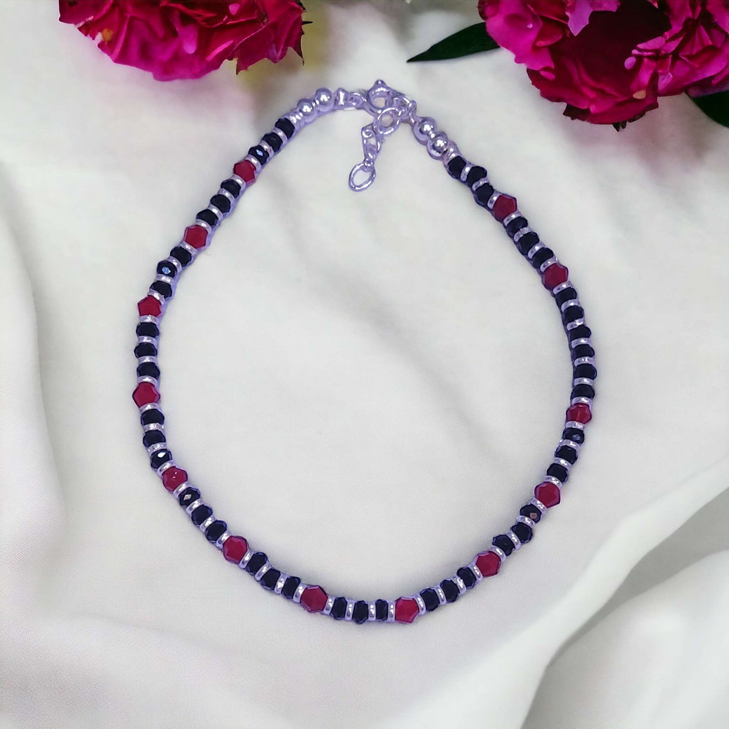 Silver Black bead anklet