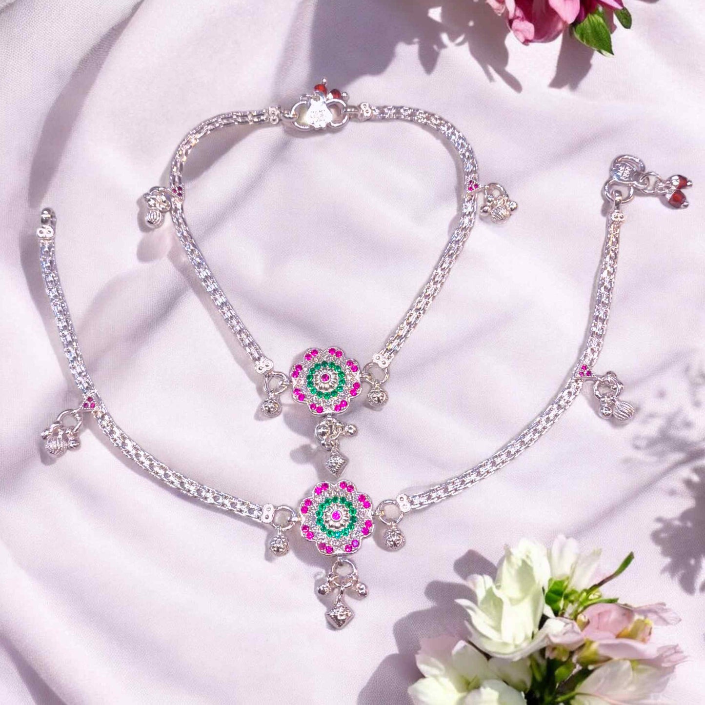 Silver flower payal - jauhari jewellers