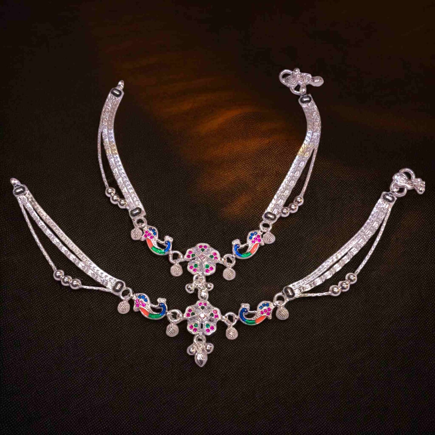 Silver peacock payal