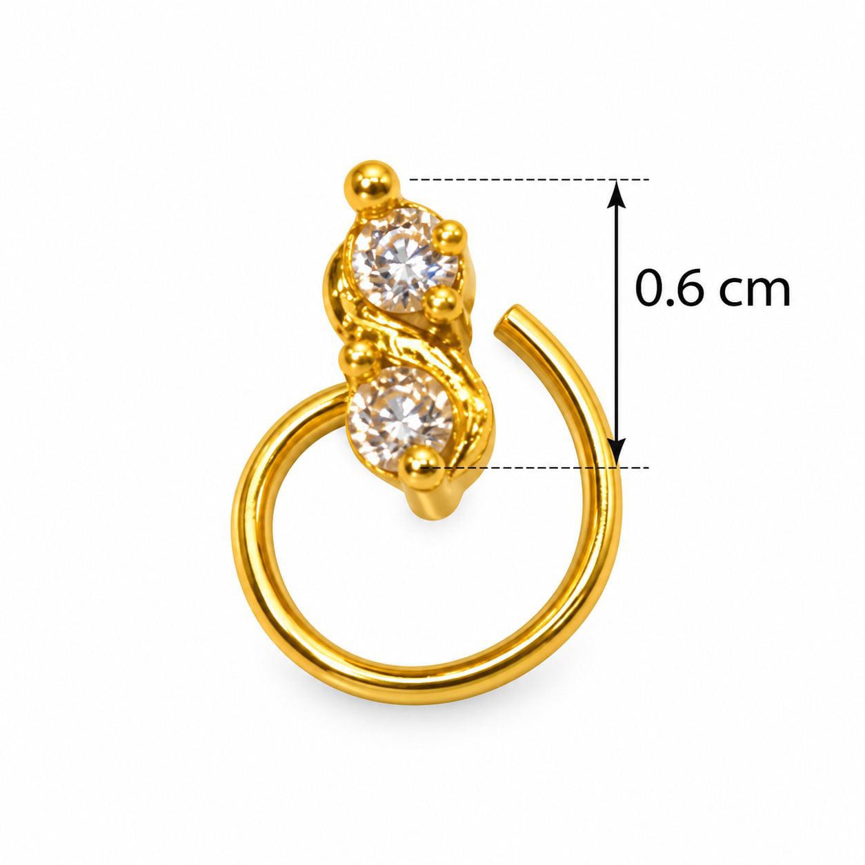 Dual CZ Nose Pin for Women | 18K Gold Plated 925 Sterling Silver | Jauhari Jewellers