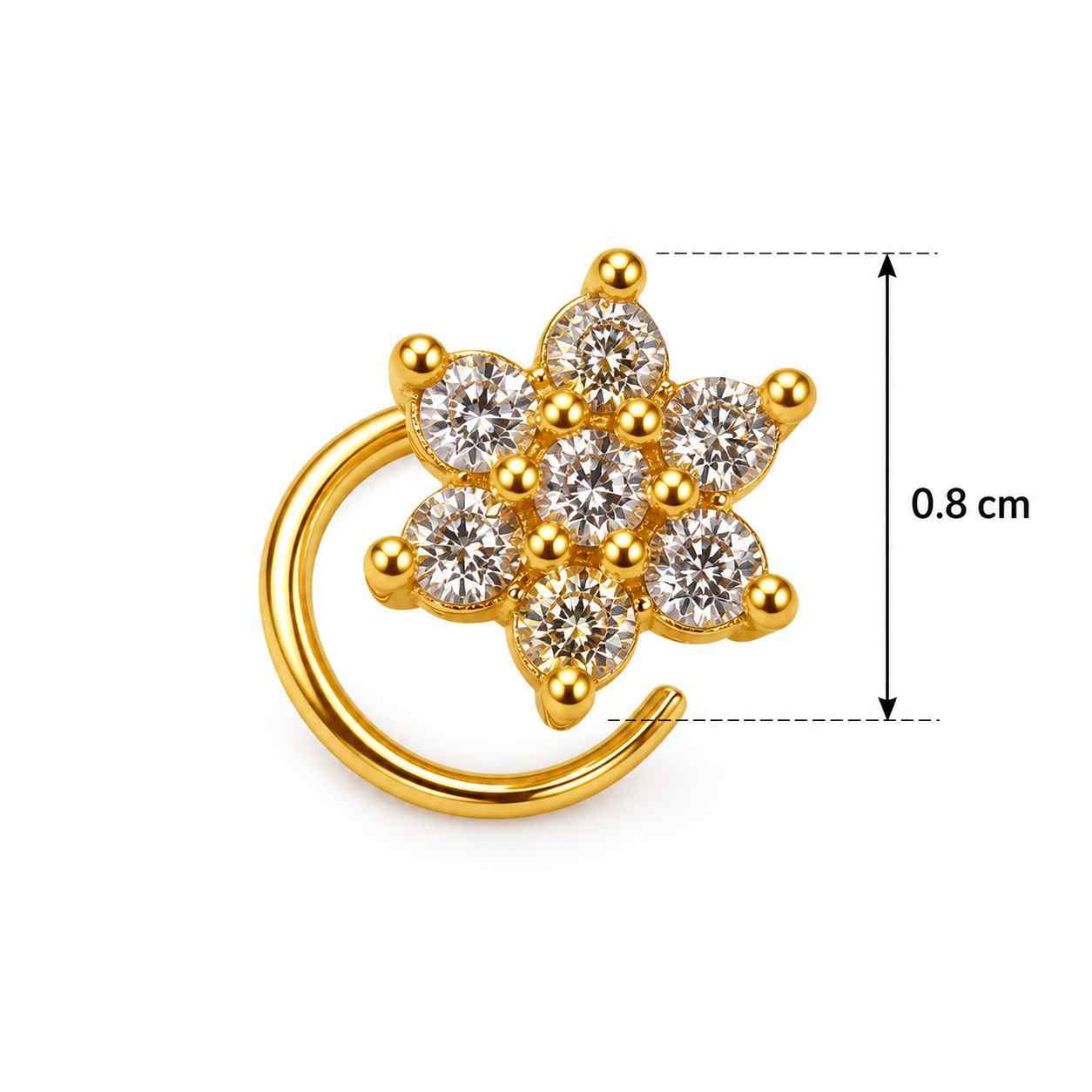 Silver Floral CZ Nose Pin for Women | 18K Gold Plated 925 Sterling Silver | Jauhari Jewellers