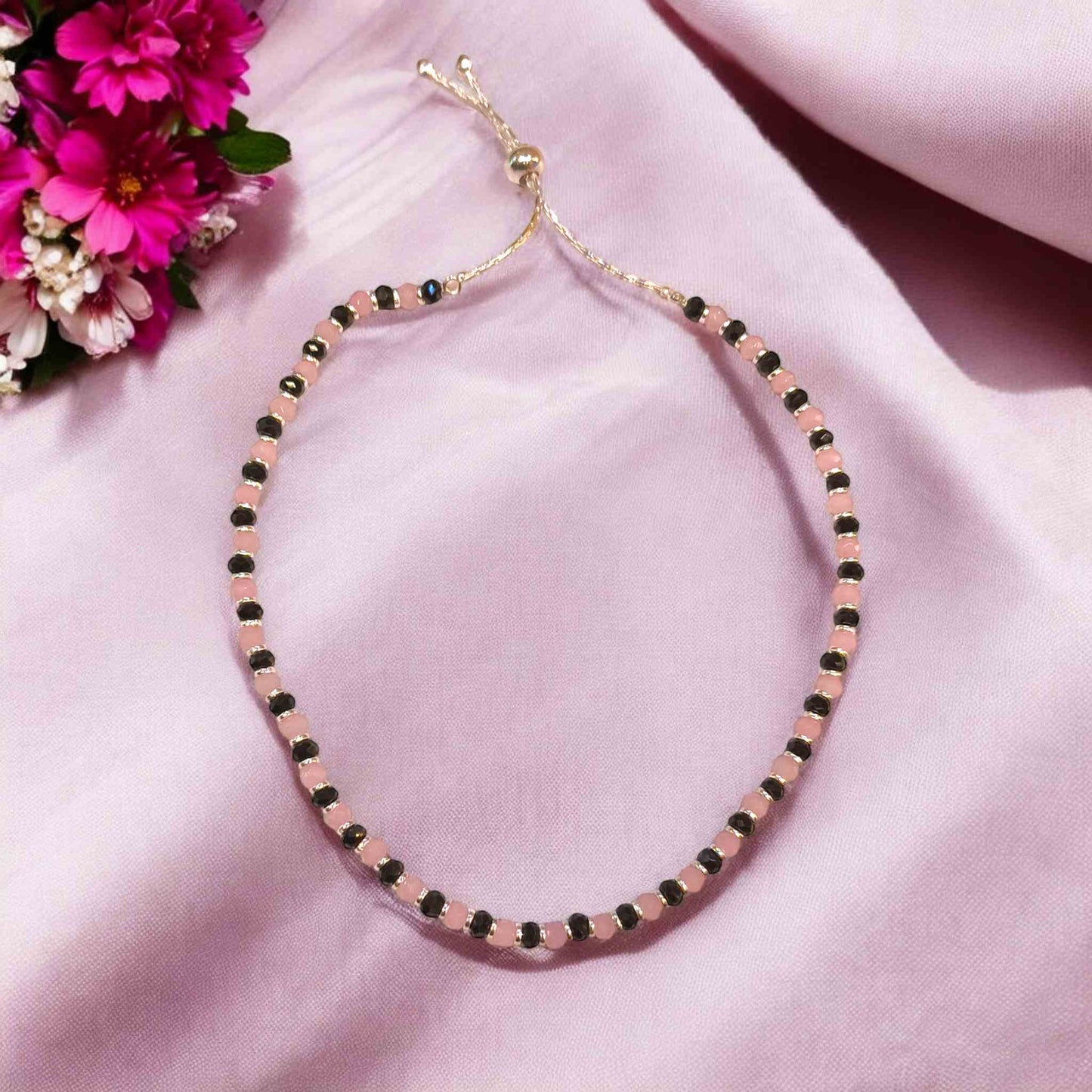 Fancy Silver Size Adjustable Black & Pink Beads Payal - Jauhari Jewellers