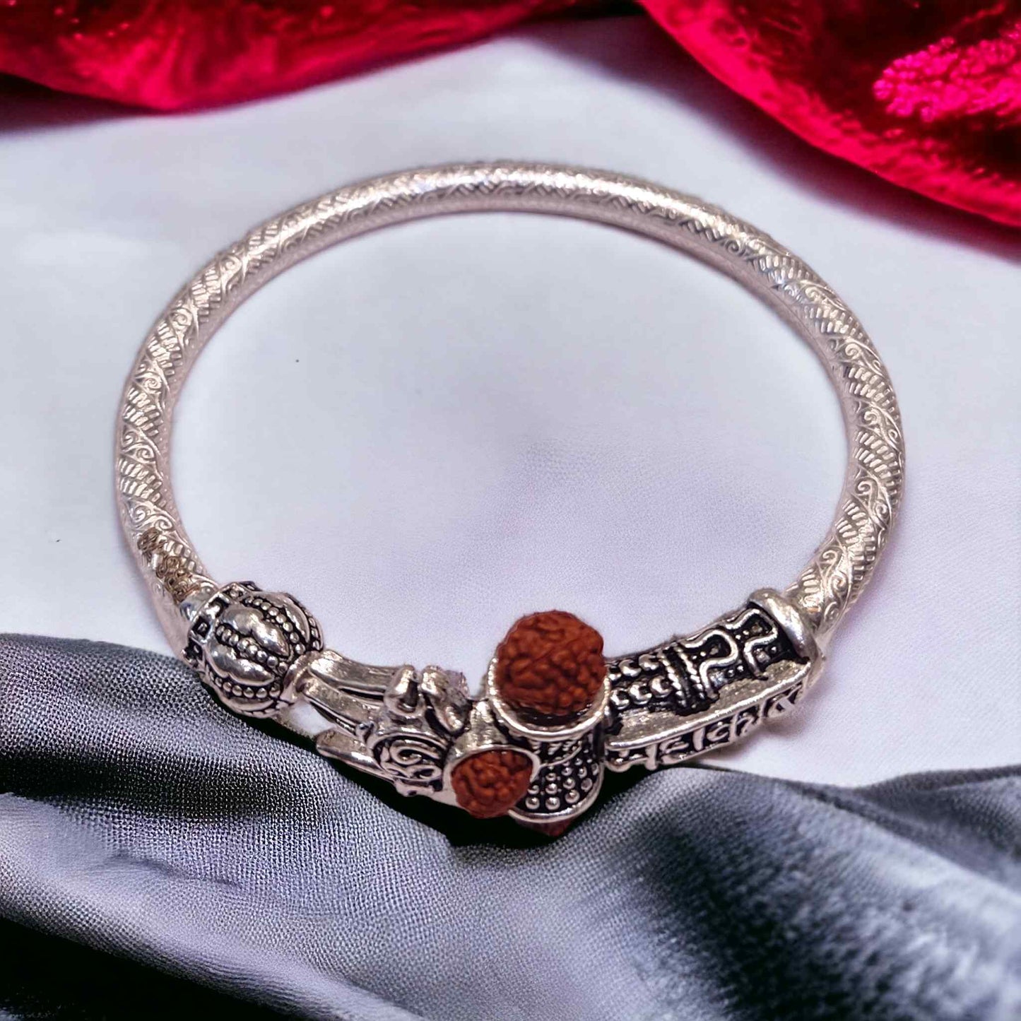 Oxidised Silver Rudraksha Kada For Men - Jauhari Jewellers