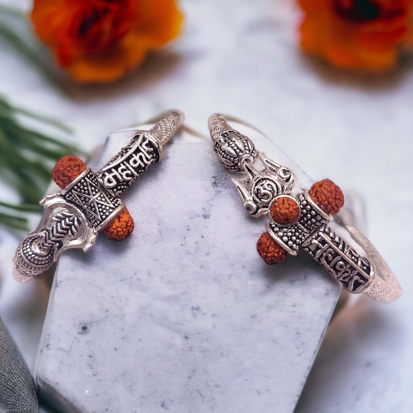 Oxidised Silver Rudraksha Kada For Men - Jauhari Jewellers