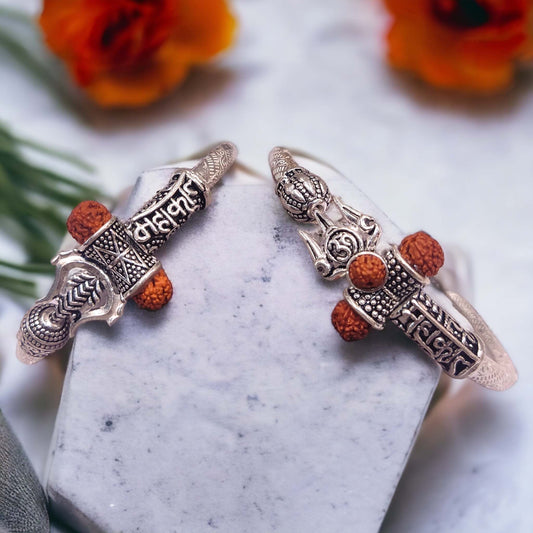 Oxidised Silver Rudraksha Kada For Men - Jauhari Jewellers