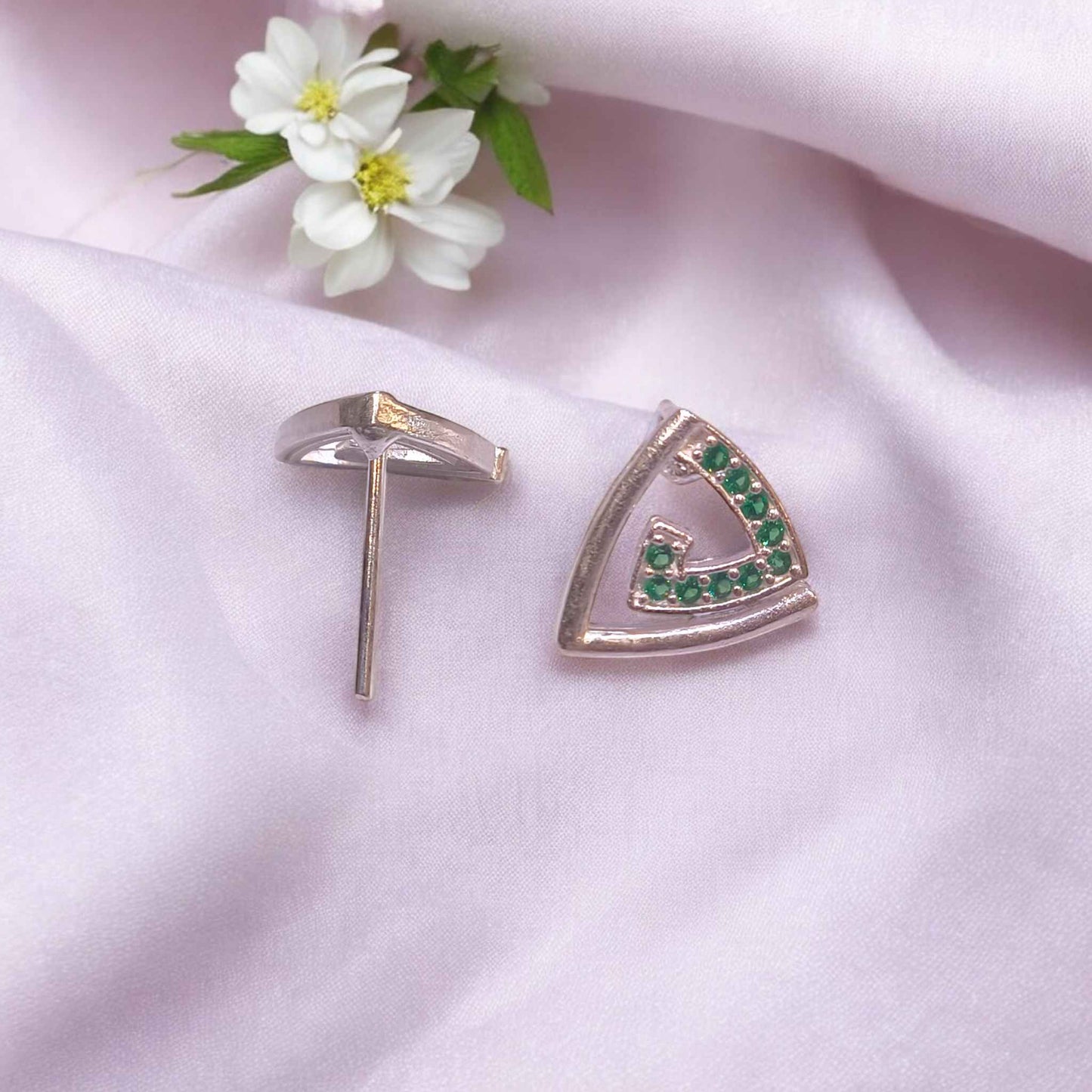 Premium Pure Silver Earrings with Green Stones - Jauhari Jewellers