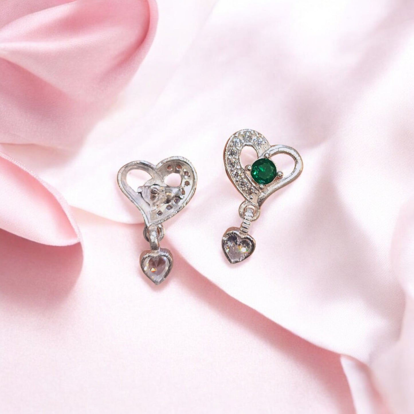 Premium Pure Silver Green Stone Earrings - Jauhari Jewellers