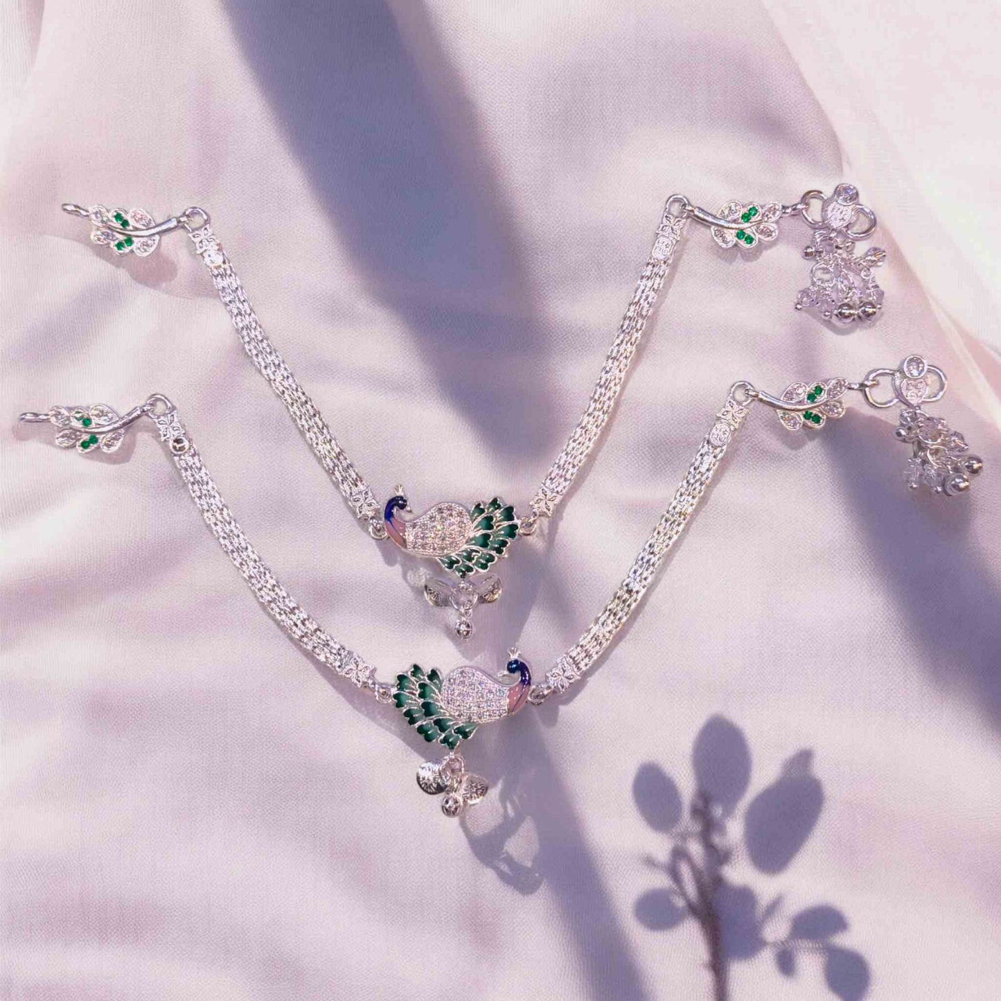 Premium Silver Peacock Payal for Women - Jauhari Jewellers