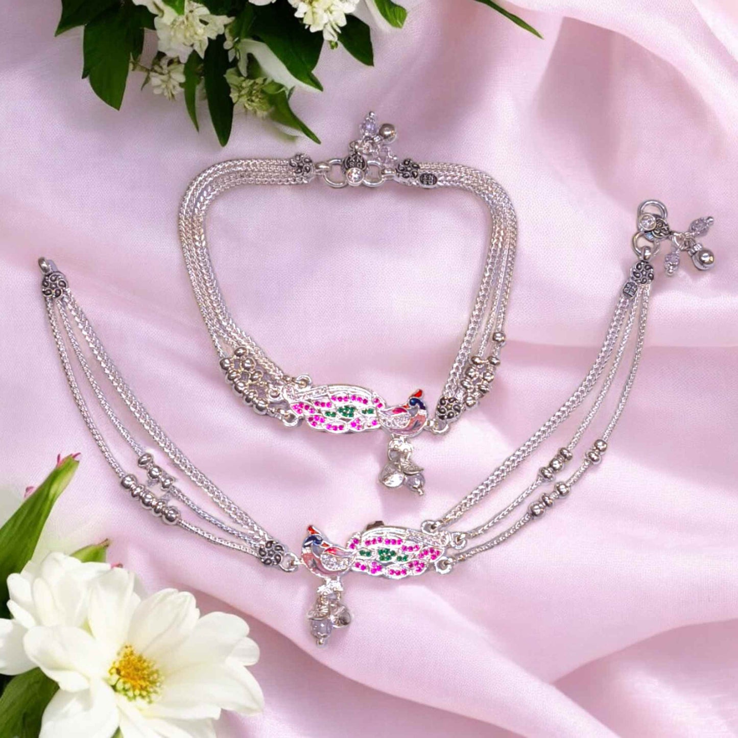 Silver peacock payal - jauhari jewellers