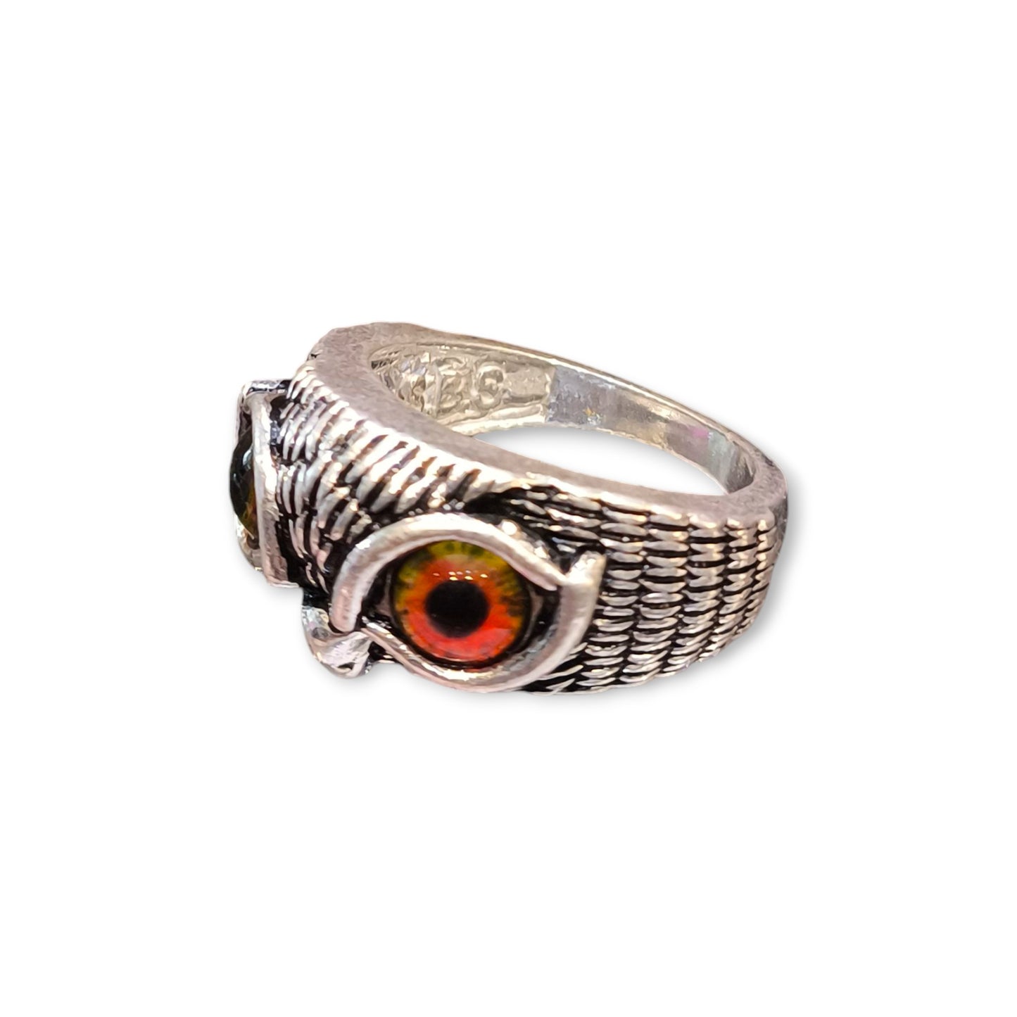 Silver Owl ring with red eyes