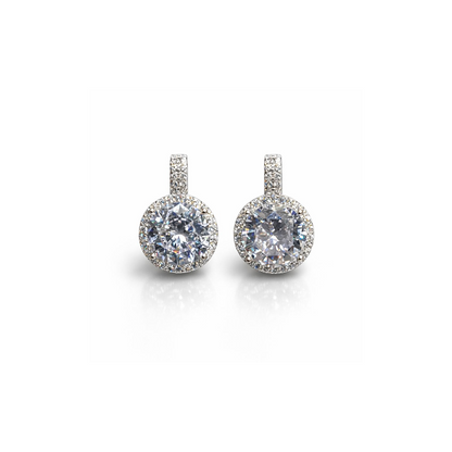 “Round halo CZ drop earrings in 925 sterling silver"