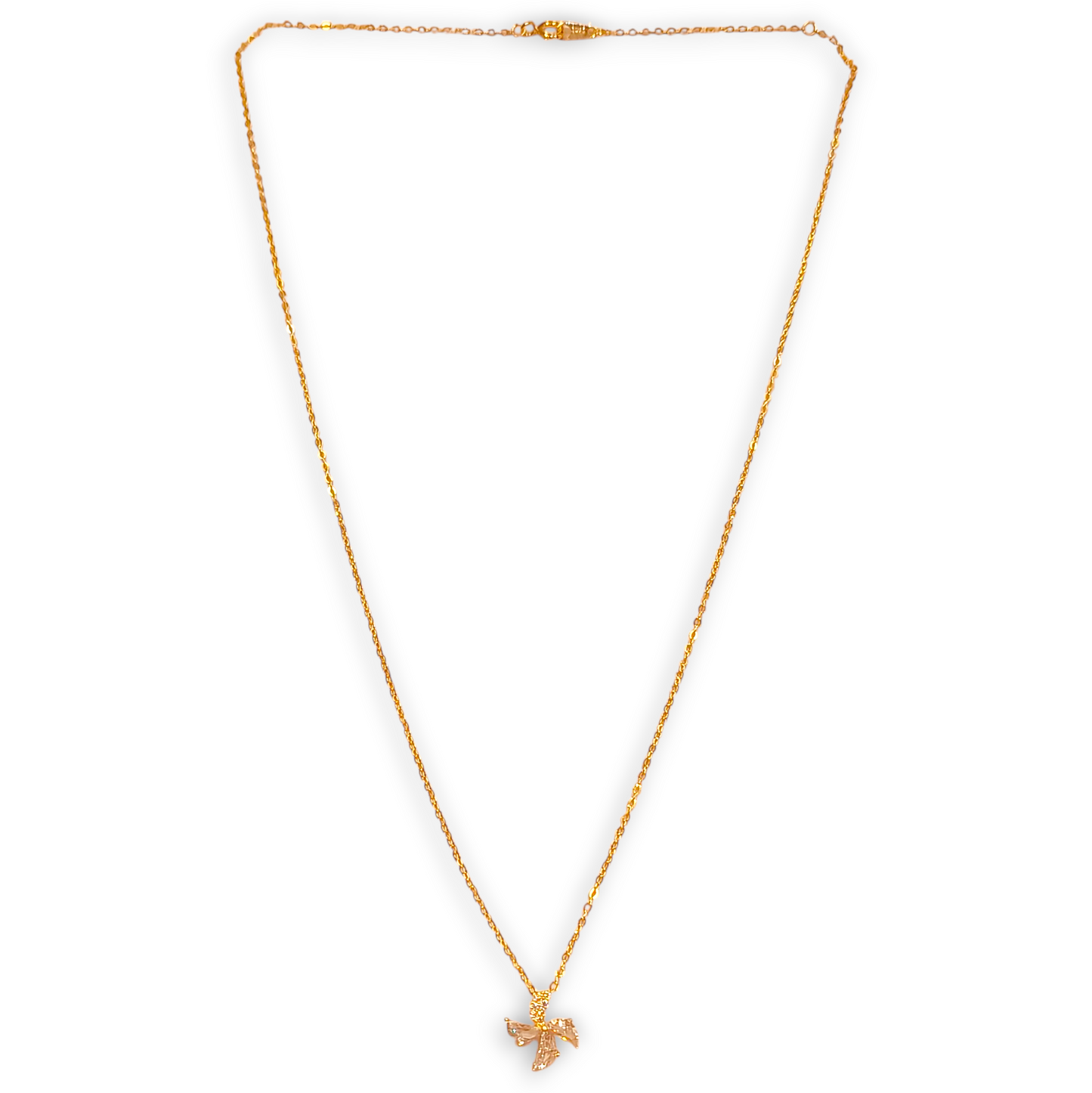 925 sterling silver gold plated floral CZ pendant necklace full view with delicate chain