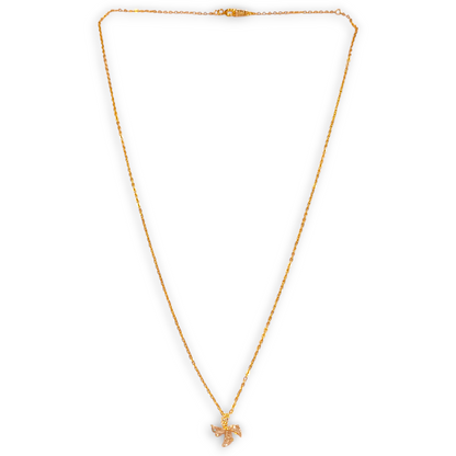 925 sterling silver gold plated floral CZ pendant necklace full view with delicate chain