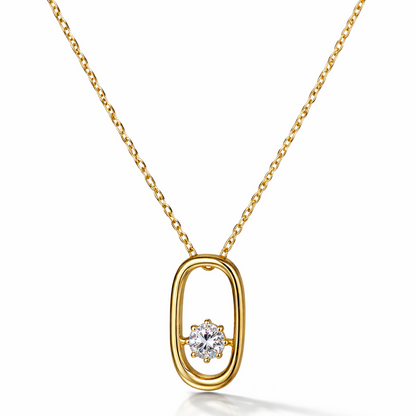 Minimal open oval pendant necklace with round cubic zirconia in gold plated sterling silver