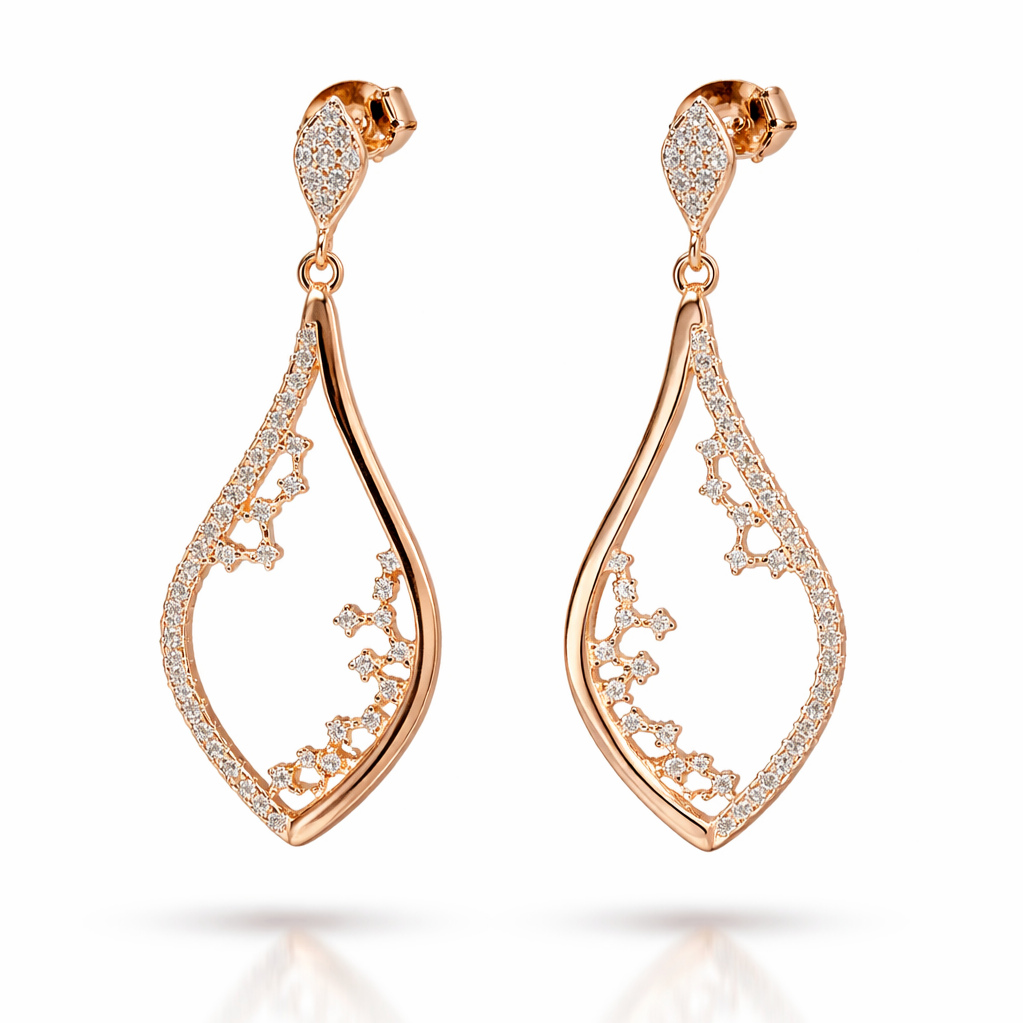 Sterling silver Rose gold earrings with CZ accents on a white background