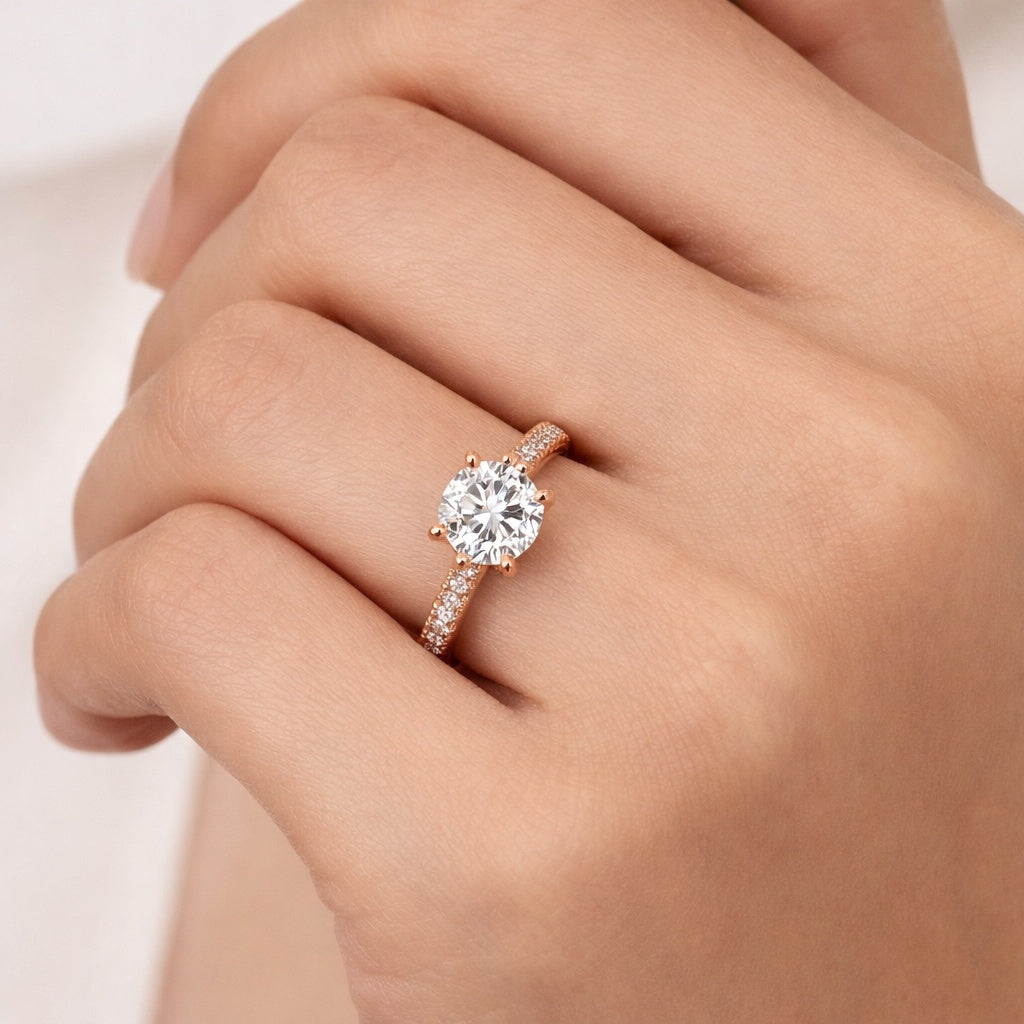 925 sterling silver Rose Gold CZ Solitaire Ring