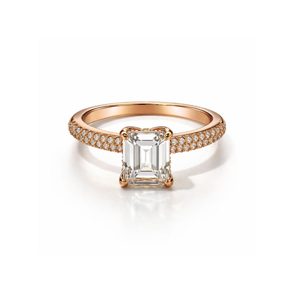 Rose Gold Emerald Cut CZ Ring 925 Sterling Silver