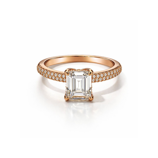 Rose Gold Emerald Cut CZ Ring 925 Sterling Silver