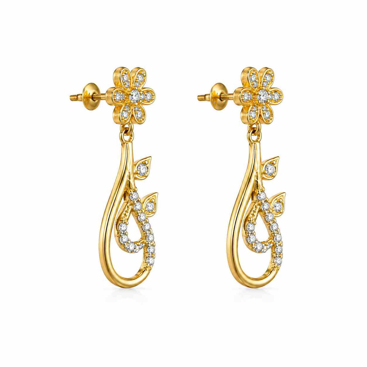 Side view of sterling silver golden drop earrings by jauhari jewellers