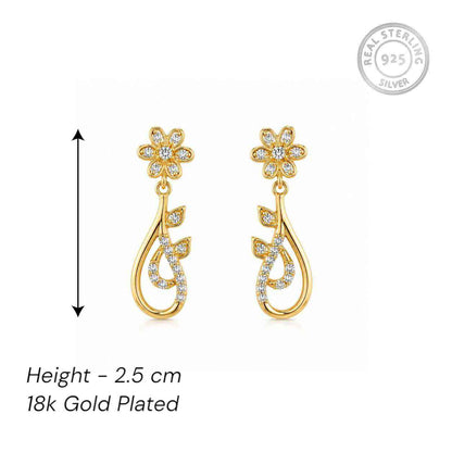 925 Sterling Silver Floral Vine Drop Earrings with Cubic Zirconia - Jauhari Jewellers