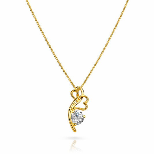 Sterling silver Gold necklace with a heart-shaped pendant on a white background