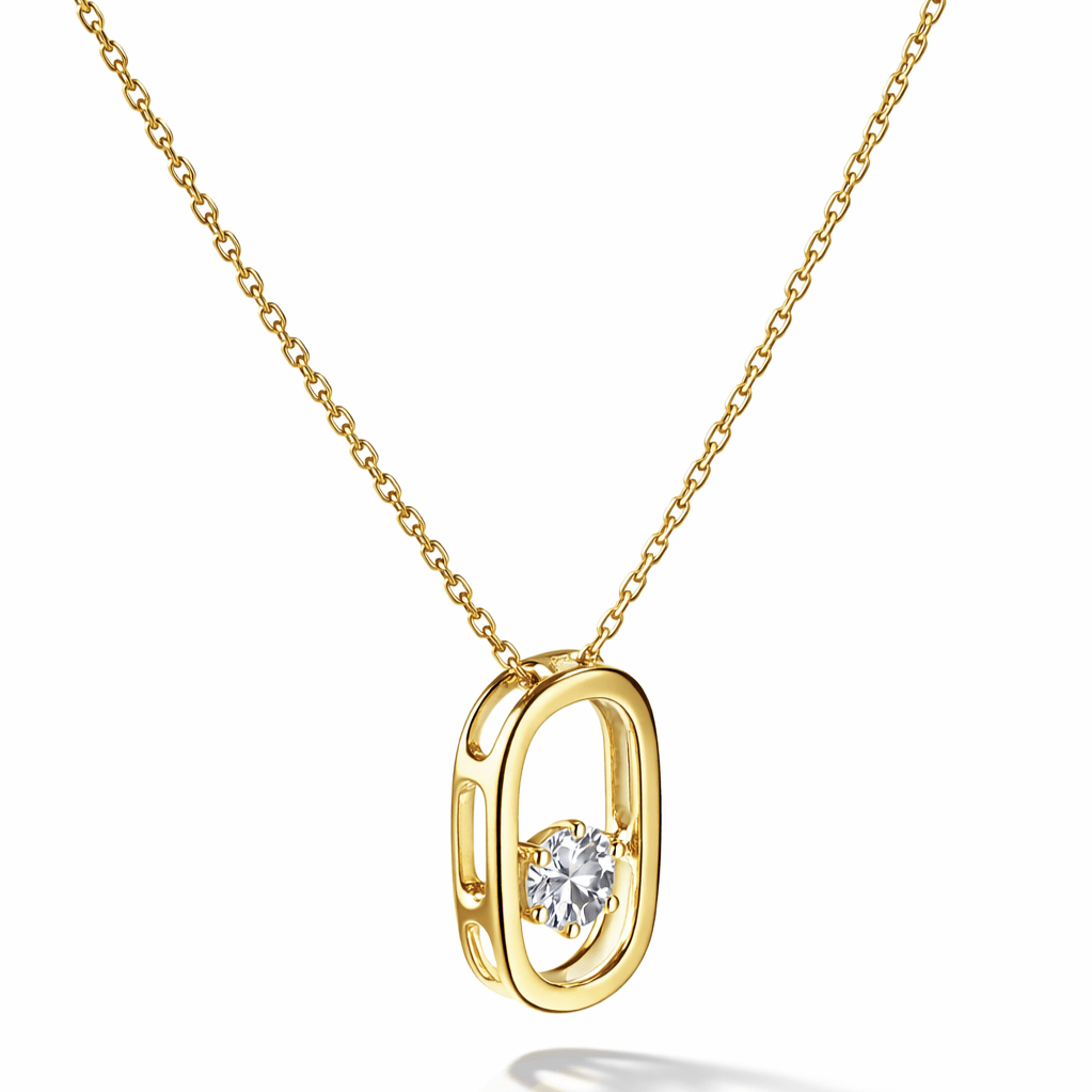 Modern open oval CZ pendant necklace crafted in gold plated 925 sterling silver