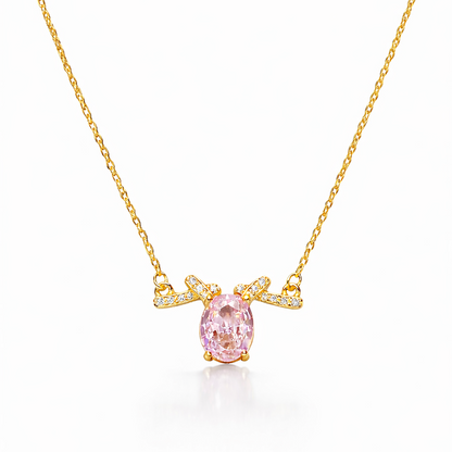 925 sterling silver gold-plated pink oval stone pendant necklace with CZ accents