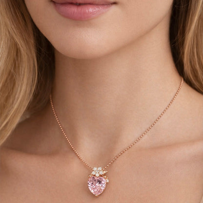 925 sterling silver rose gold plated pink heart stone pendant necklace worn by model