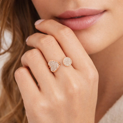 925 sterling silver Rose Gold CZ Open Heart Ring