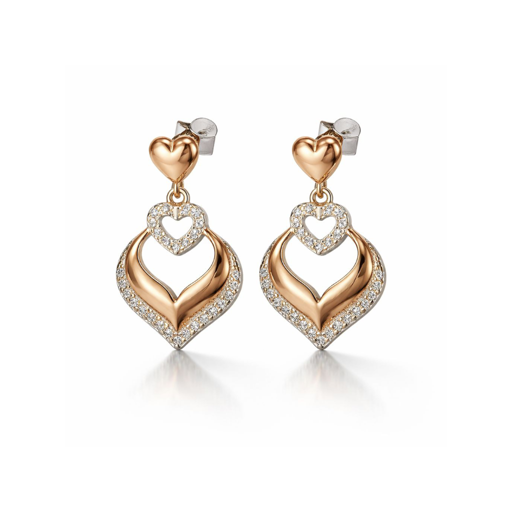 Rose Gold CZ Heart Drop Earrings | 925 Sterling Silver