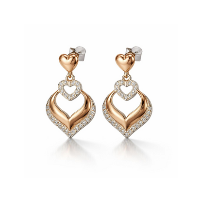 Rose Gold CZ Heart Drop Earrings | 925 Sterling Silver