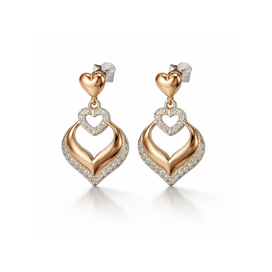Rose Gold CZ Heart Drop Earrings | 925 Sterling Silver