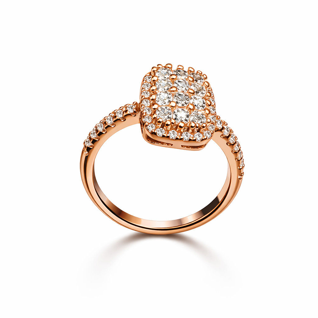 Rose Gold CZ Square Ring | 925 Sterling Silver