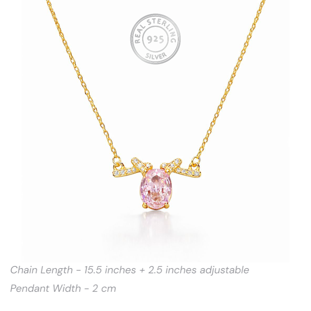 925 sterling silver gold-plated pink oval pendant necklace with adjustable chain length
