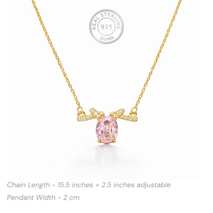 925 sterling silver gold-plated pink oval pendant necklace with adjustable chain length