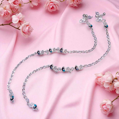 Silver Peacock Payal for Women by Jauhari Jewellers