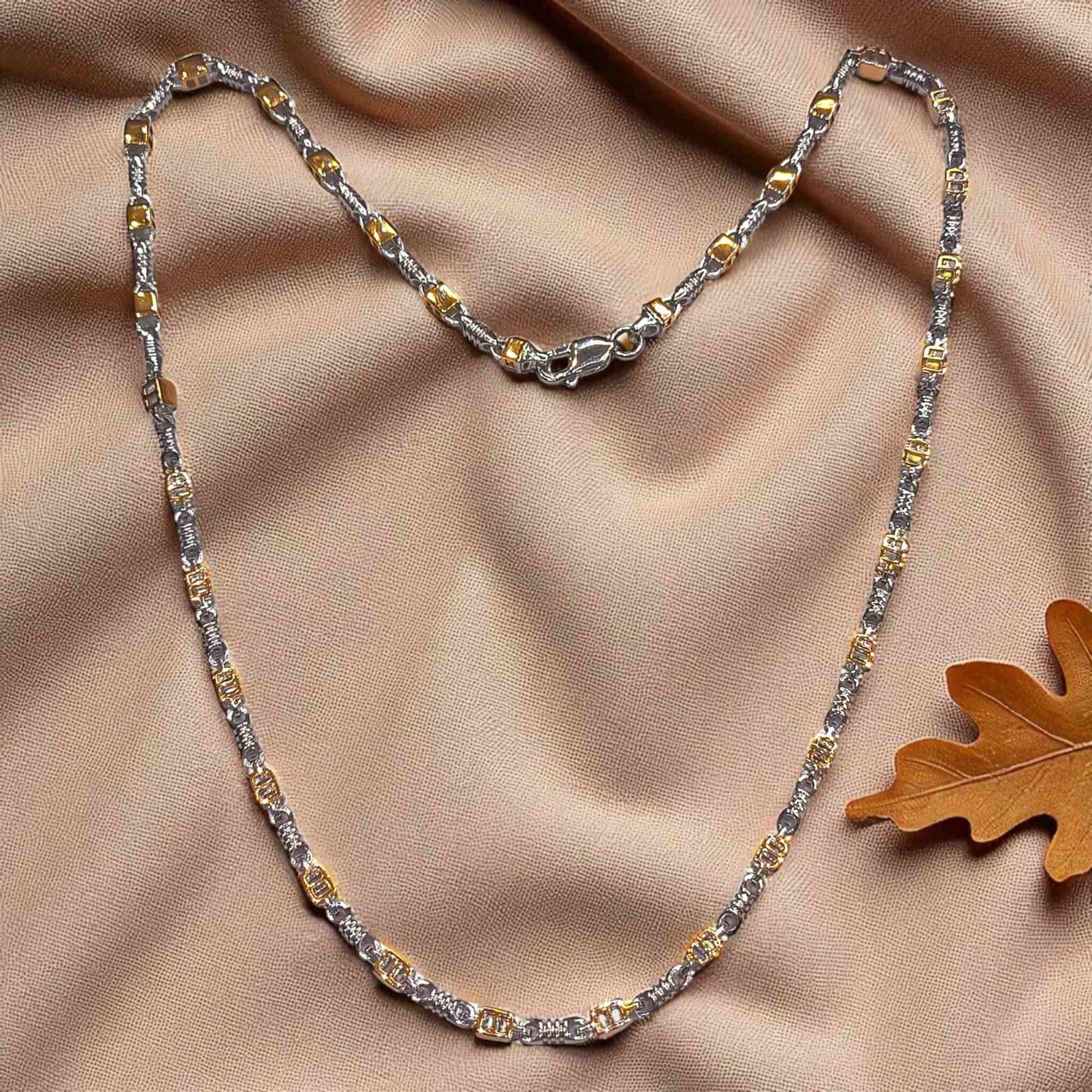 Silver Chain with Gold & Rhodium Plating for Men by Jauhari Jewellers