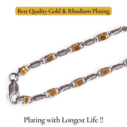Silver Chain with Gold & Rhodium Plating for Men by Jauhari Jewellers