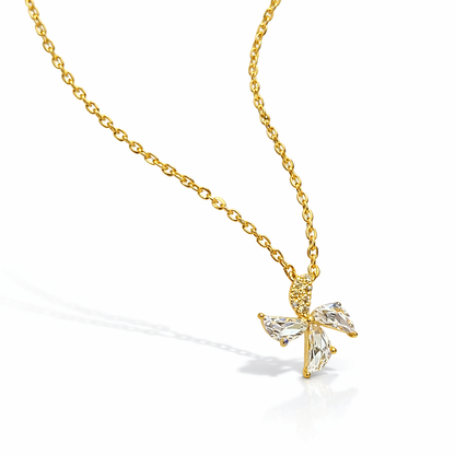 Minimal floral CZ pendant necklace in 925 sterling silver with gold plating