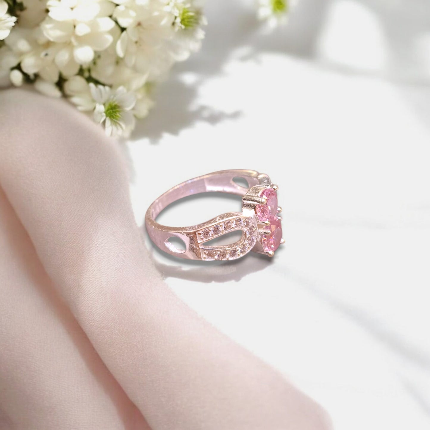 Silver pink stone ring