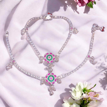 Silver flower payal - jauhari jewellers