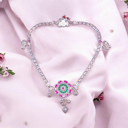 Silver flower anklet