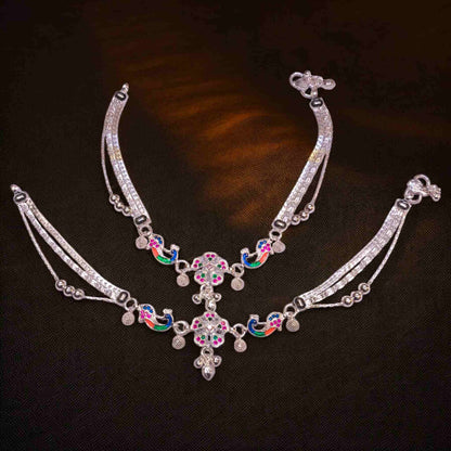Silver peacock payal