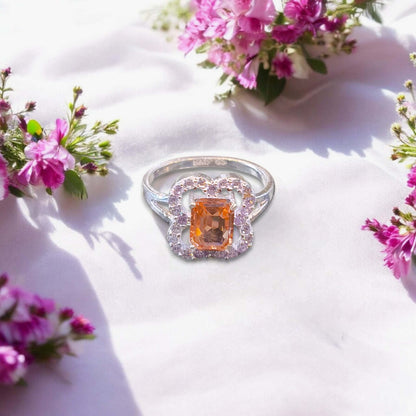 Silver orange stone ring