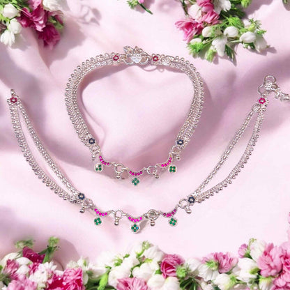 Silver multi layered anklets 