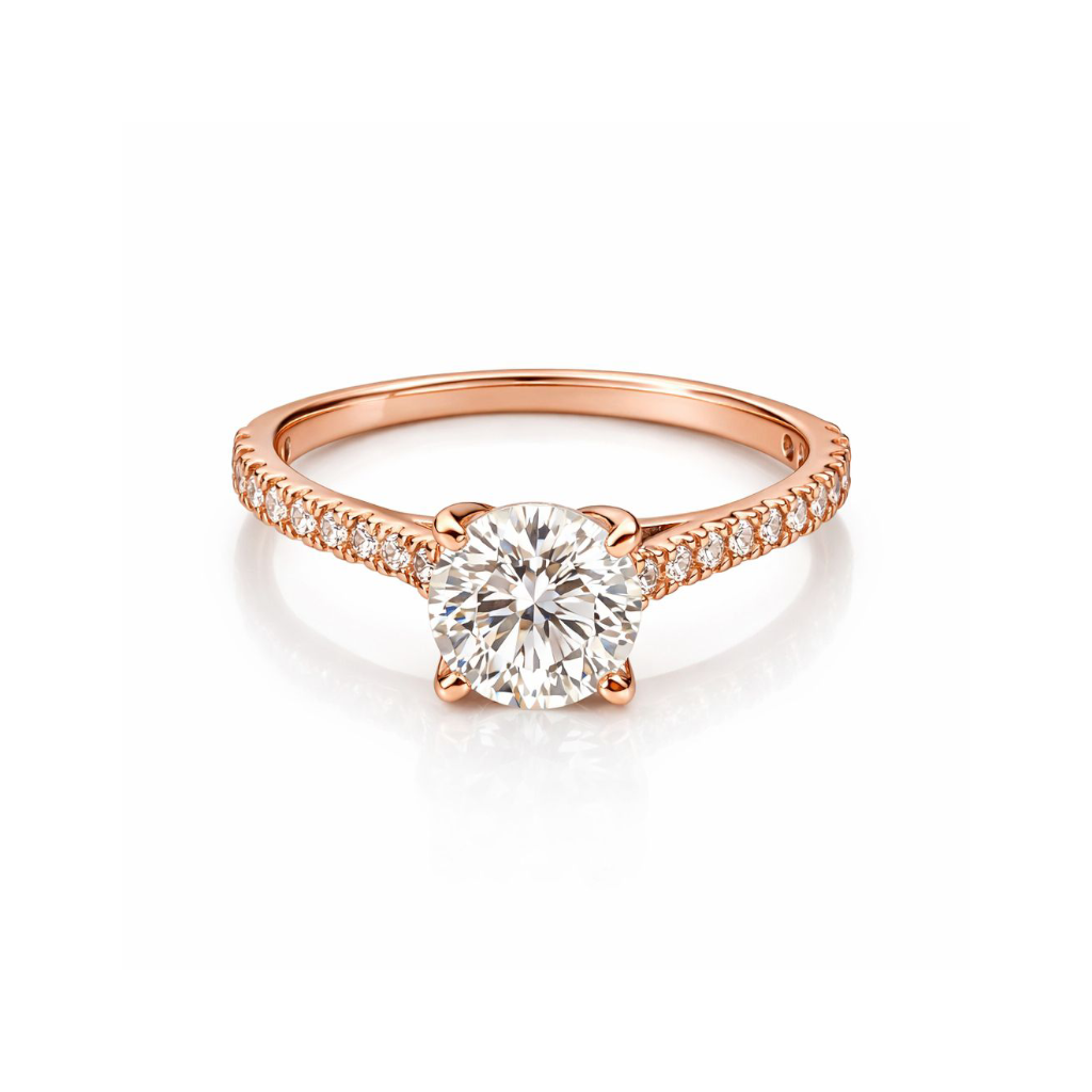 Rose Gold CZ Solitaire Ring 925 Sterling Silver