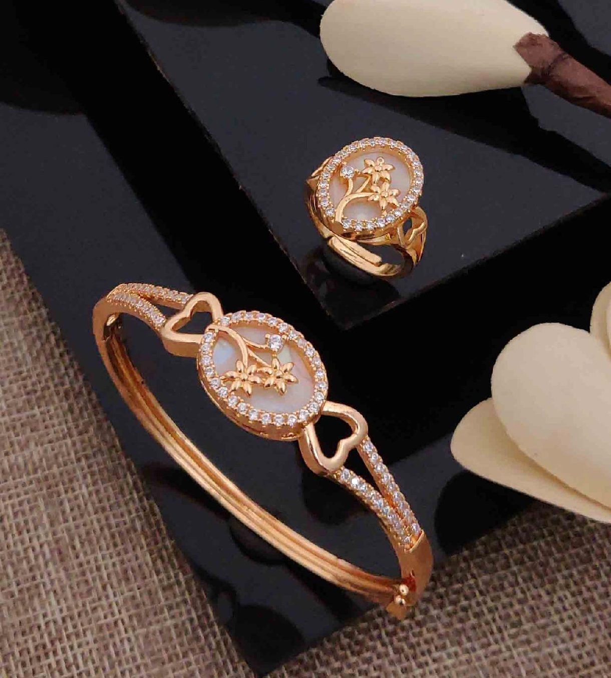 Rose gold plated kada and ring